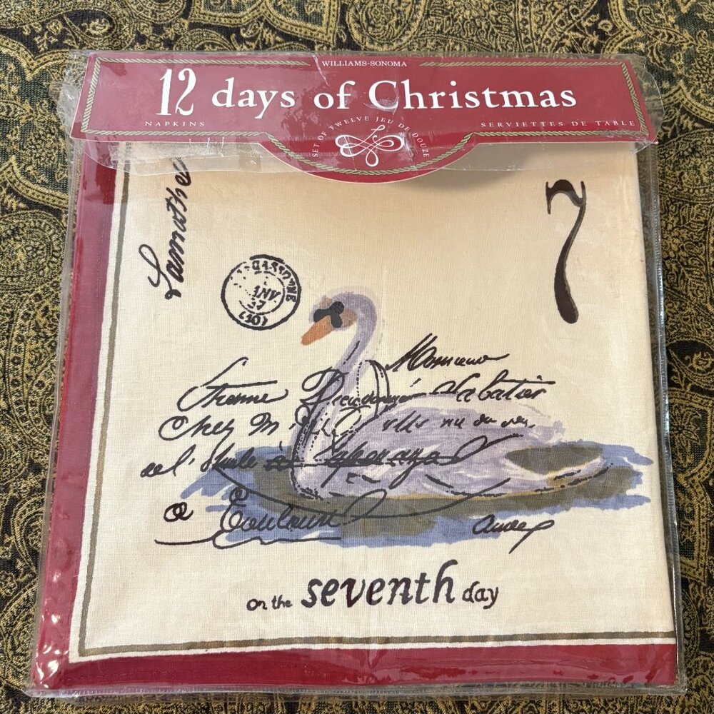 WILLIAMS SONOMA collectible 12 days of Christmas napkins NEW, in package